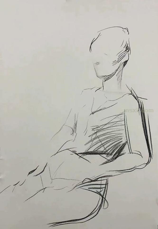 人物半身女青年像素描步骤细节
