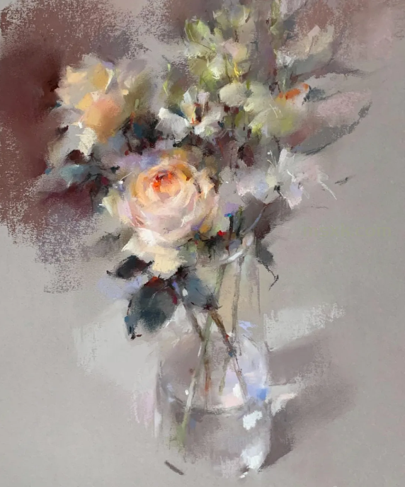 花的女人| 法国画家：Olena Duch&ecirc;ne水彩与色粉作品