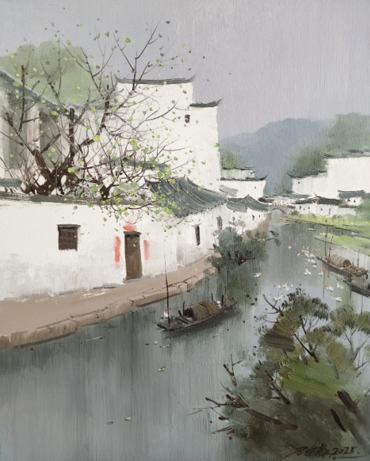 石建都《春在婺源》小幅油画写生作品