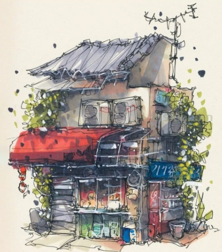 老旧建筑作品之美--马克笔手绘